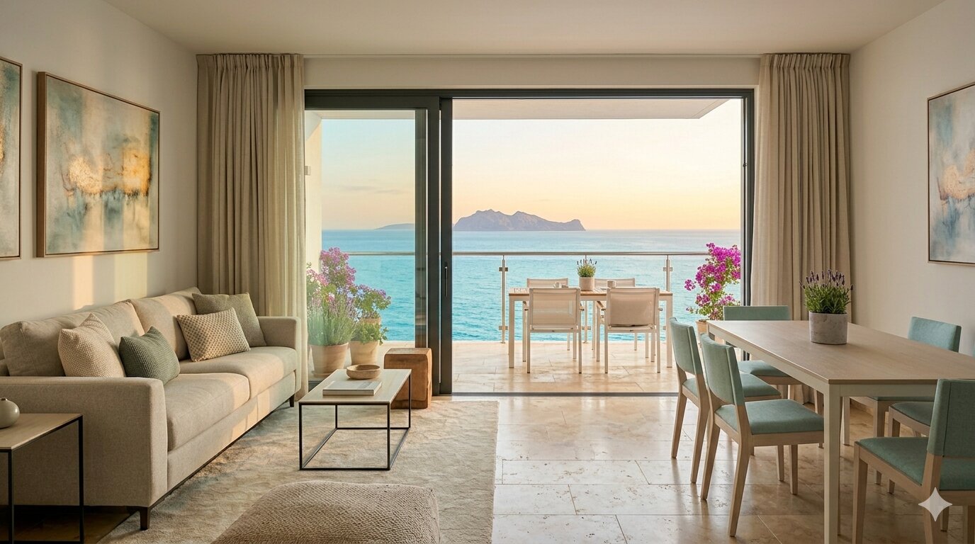 Dormitorio principal con vistas al Mar Mediterráneo en Playa Honda, Murcia